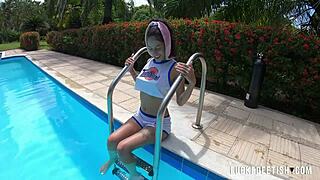 lola bunny and helen star's huge natural tits wet pool outdoors slowmo