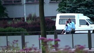 Hot teen Alexis Crystal sucks and fucks two guys in public street threesome outdoor orgy