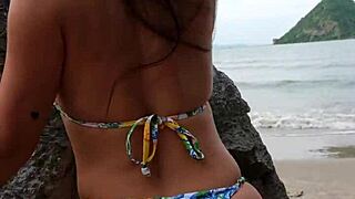 Hot Tanned Bikini Girl Dances and Flashes on Hidden Beach Spot