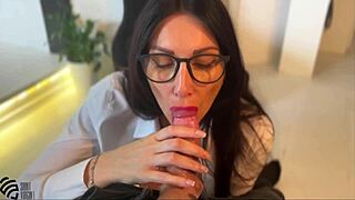 secretary hopeful takes cum facial right after dirty interview chat