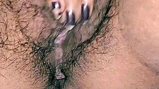 Hot Indian girl squeezes huge boobs and fingers her hairy pussy wet 🔥🍑😍