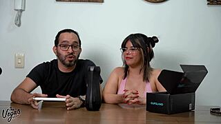 Curvy babe tests twirl male toy up close