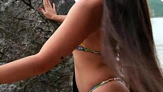 Hot Tanned Bikini Girl Dances and Flashes on Hidden Beach Spot