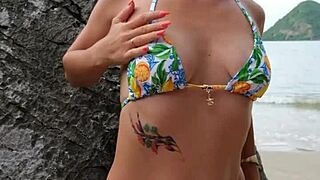 Hot Tanned Bikini Girl Dances and Flashes on Hidden Beach Spot