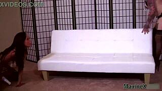 Camille Black Deepthroats Huge Toys in Femdom Lingerie