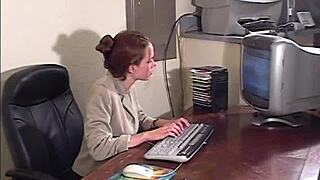 hey victoria's petite brunette perky tits strip in stockings at work 🔥