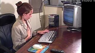 hey victoria's petite brunette perky tits strip in stockings at work 🔥