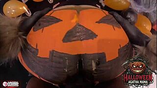 agatha brazilian milf fucks bbc in halloween jack olantern pumpkin
