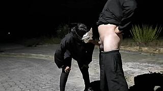 Brunette anal pro deepthroats big black cock then takes creampie on huge ass street side