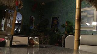 Busty blonde mom cindy behr stuffs pussy with cock in restaurant booth!