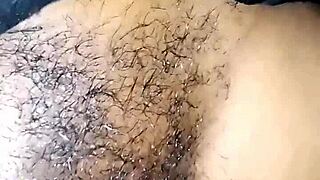 hairy pussy stretched wide by long cock in bedroom creampie finish