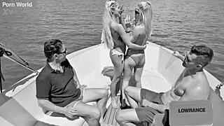 Naughty NYMPHOS CanDEE Licious & Veronica Leal SHARE MONSTER COCK In BOAT DP FOURSOME!