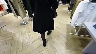 She FLASHES PUSSY then fucks in dressing room