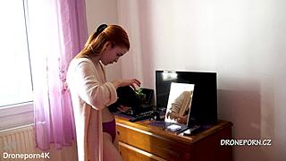 Beautiful Naked Redhead Karolinka Applies Makeup
