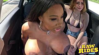 Busty Ebony Milf Fingers Wet Pussy and Exposes Massive Boobs in Shared Car Ride