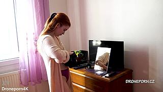 Beautiful Naked Redhead Karolinka Applies Makeup