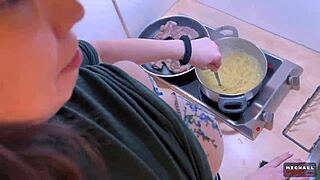 Young Wife Distracted From Kitchen Cooking Serves Huge Cock Missionary Cumshot