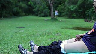 hey you watching me stroke my big cock outdoors in this public park?