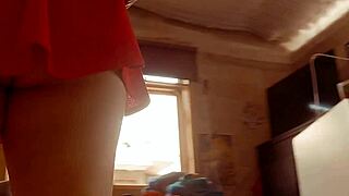 Old cuñado ignores latina's sexy new miniskirt upskirt