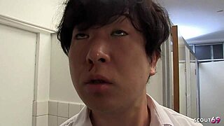 petite japanese classmate seduces teen for secret toilet quickie...