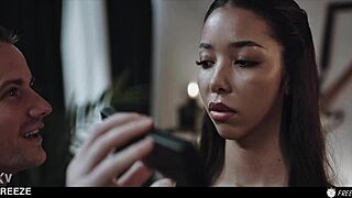 Damn, frozen-time ebony slut Lia Lin chokes on cock before creampie pounding!