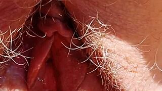 Mature Mom's Hairy Gaping Pussy Lips Spread Wide Close-Up View