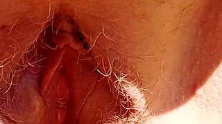 Mature Mom's Hairy Gaping Pussy Lips Spread Wide Close-Up View