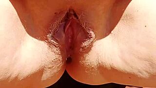 Mature Mom's Hairy Gaping Pussy Lips Spread Wide Close-Up View