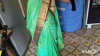 village bhabhi shivani dances teasing in see-through green saree