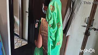 village bhabhi shivani dances teasing in see-through green saree
