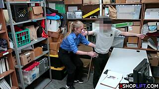 busty milf guard takes shoplifter's long cock deep in store