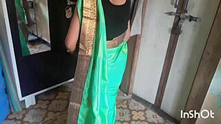 village bhabhi shivani dances teasing in see-through green saree