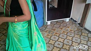 village bhabhi shivani dances teasing in see-through green saree