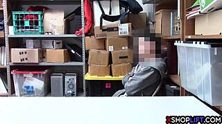 busty milf guard takes shoplifter's long cock deep in store