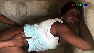 Chubby ebony milf rides big black cock cowgirl then bent over creampie
