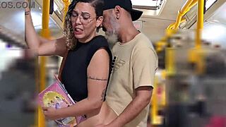 yo, that slutty student flashing on the bus ends up with a hot cumshot