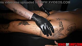 Tattooed Brunette Tempted by Masseur's Massive Cock Thrusts