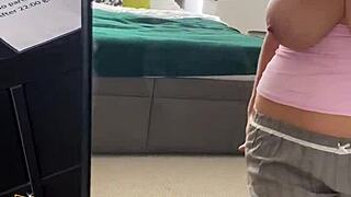Milf Selfie Masturbates Big Tits Boobs Bouncing in Mirror Lingerie Panties Socks
