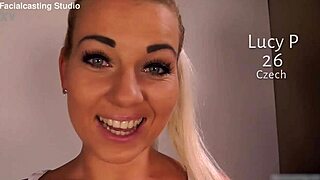 blonde beauty gulps huge jizz load in casting interview
