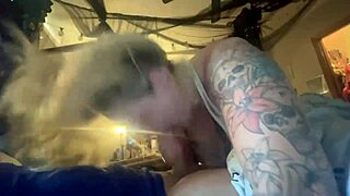 blonde slut deepthroats big cock for breakfast