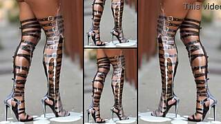 She struts in hot heels and sexy boots, legs spread wide for massive cumshots everywhere