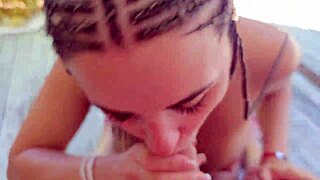 Beach Flirt Beauty Gives Naked Villa Blowjob and Handjob Cumshot
