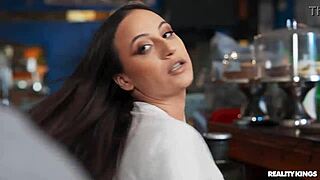 karen face sits ballerina on coffee shop counter licking pussy outdoors