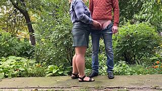 that busty mature cougar flashes her huge natural tits then begs son-in-law to cum on her leather skirt