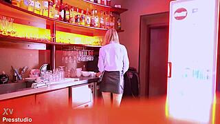 night club bartender in skirt trades dances for rough cash pounding