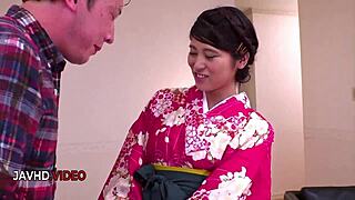 Naughty kimono JAV wife deepthroats then rides cock hard in passionate frenzy