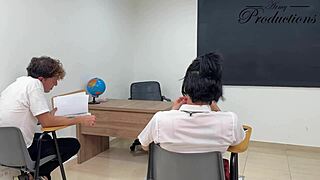 classmate can't resist when horny student slut seduces for classroom quickie pussy fuck