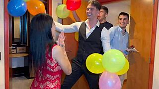 Argentinian Slut Celebrates Birthday Gangbang with Double Penetration and Cum Milk Gulping