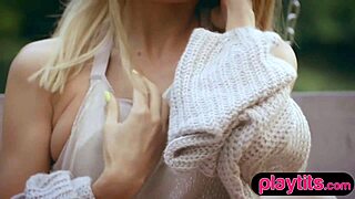 hey check out this petite blonde russian milf flaunting her small tits outdoors