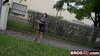 brunette latina screams wild on cash bang bus ride